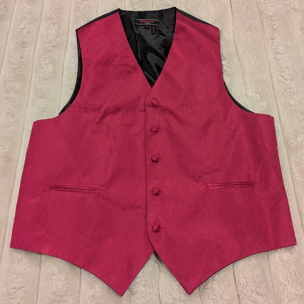 Patroncito Mens Small Pink Black Wedding Event Formal Designer Vest Made In Usa
